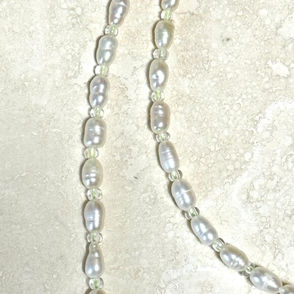 Starry Night Necklace, Genuine White Green Tree Agate Stars & Freshwater Pearls - Picture 8 of 12